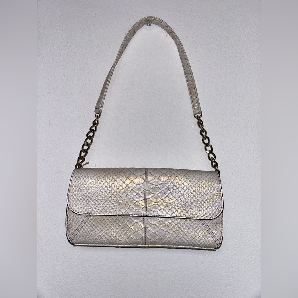 NWOT Liz Claiborne Gold Silver Snakeskin Iridescent Baguette Purse Shoulder Bag​